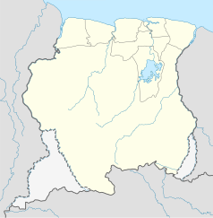 Mapa konturowa Surinamu, u góry nieco na prawo znajduje się punkt z opisem „Noord”