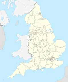 Mapa konturowa Anglii, blisko centrum na prawo znajduje się punkt z opisem „Wieża zegarowa w Leicester”