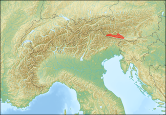 Lage der Gruppe innerhalb der Alpen rot gekennzeichnet.