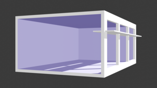 Horizontale Sonnenblende (engl. light shelf); verwandelt direktes Sonnenlicht in Streulicht und reflektiert es an die Decke.