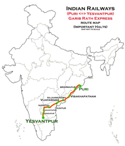 Garib Rath Express (Puri - Yesvantpur) route map