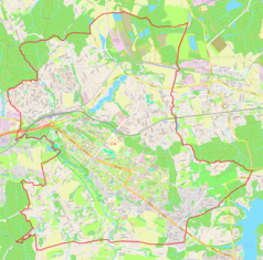 Mapa konturowa Hawierzowa, na dole po lewej znajduje się punkt z opisem „Datynie DolneDolní Datyně”