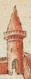 Ceneviz dönemindeki kulenin gerçeğe en yakın tasvirleri olarak kabul edilen Liber insularum Archipelagi'nin Marciana Millî Kütüphanesi (solda, 1420'ler-1430'lar) ve Düsseldorf Üniversite ve Eyalet Kütüphanesi (1485-1490) kopyalarındaki tasvirler