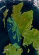 Satellite image of northern Britain and Ireland showing the approximate area of Dál Riata (shaded)