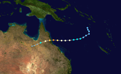 The path of the cyclone crossed the coast near Innisfail