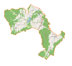 Mapa konturowa gminy Lubawka, po lewej nieco u góry znajduje się punkt z opisem „źródło”, natomiast blisko centrum na lewo u góry znajduje się punkt z opisem „ujście”