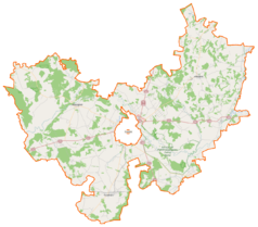 Mapa konturowa powiatu łomżyńskiego, po lewej znajduje się punkt z opisem „Zbójna”