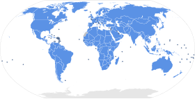 A map of the United Nation's member states (the blue areas) from a UN Web site. This map does not imply the opinion of the Secretariat of the United Nations,[2] nor does it always reflect the position on the ground. Most notably, the following regions are not governed by any UN member state and are unable to select ambassadors to represent them to the UN: * territories governed by the Republic of China (Taiwan) are considered by the UN to be provinces of the People's Republic of China; and * Kosovo is considered a province of Republic of Serbia. Two areas are shown in grey: * Antarctica, which has no government; and * Western Sahara, where political control is in dispute. [3]