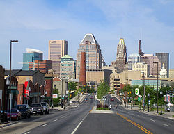 Downtown Baltimore as seen from East Fayette Street