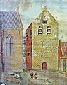 Anonymes Aquarell des freistehenden Turms in der Nähe der Kirche, der um 1805 abgebrochen wurde