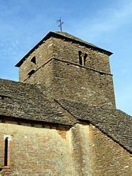 The bell tower of the church in Burgy