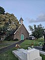 View of St James Church Mangere Bridge from cemetery, 2024