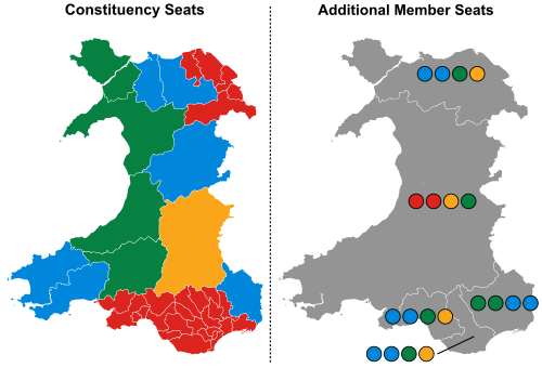 A map showing the constituency winners of the election by their party colours.