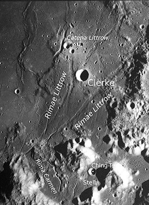 Clerke und Rimae Littrow (Aufnahme von Apollo 17)