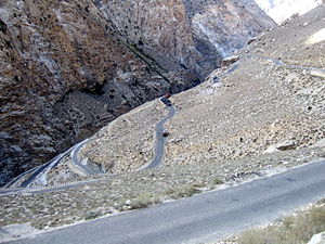 Switchback hairpin bends climbing to Nako