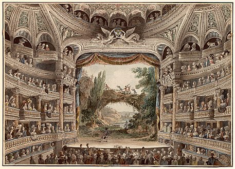 View of the auditorium and stage in 1790 (as designed by Victor Louis)