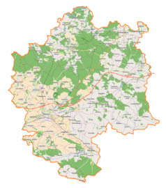 Mapa konturowa powiatu oleśnickiego, na dole znajduje się punkt z opisem „Kruszowice”