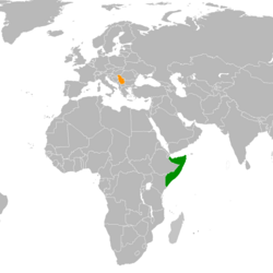 Map indicating locations of Somalia and Serbia