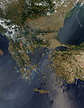 Image of the Balkan Peninsula captured by the MODIS on the Aqua satellite in July 25, 2007