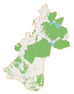 Mapa konturowa gminy Dzikowiec, blisko centrum u góry znajduje się punkt z opisem „Wilcza Wola”