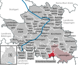 Elhelyezkedése Baden-Württemberg térképén