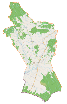 Mapa konturowa gminy Jabłonka, blisko centrum na prawo znajduje się punkt z opisem „Parafia Świętego Jana Chrzciciela”