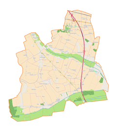 Mapa konturowa gminy Krzyżanów, u góry po prawej znajduje się punkt z opisem „Złotniki Kutnowskie”