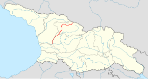 Gürcistan haritasında Tshenistskali Nehri (kırmızı ile gösterilmiş).