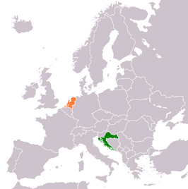 Kaart met daarop Kroatië en Koninkrijk der Nederlanden