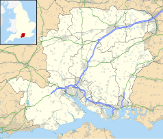 Mapa konturowa Hampshire, na dole znajduje się punkt z opisem „Woolston”