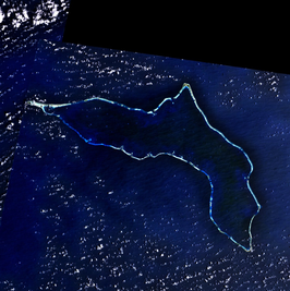 Het atol Kwajalein, op 10 april 2005 gefotografeerd door de NLT Landsat 7-satelliet van NASA