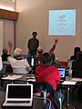 John Vandenberg, Wikimedia Australia President teaching participants in Miles about Wikipedia