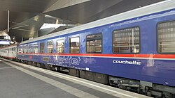 Nightjet fekvőhelyes kocsi Wien Hauptbahnhof állomáson