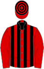 Red and black stripes, red sleeves, hooped cap