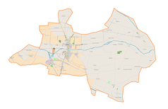 Mapa konturowa gminy Żychlin, blisko centrum na lewo znajduje się punkt z opisem „Dobrzelin”