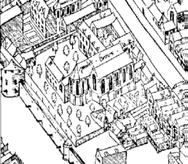 Het Paulusbroederklooster op een oude tekening uit 1544.