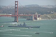 Towed under the Golden Gate Bridge on her way to the Port of Los Angeles, 26 May 2012