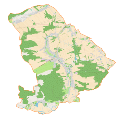 Mapa konturowa gminy Żołynia, u góry po lewej znajduje się punkt z opisem „Brzóza Stadnicka”