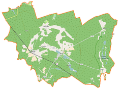 Mapa konturowa gminy Bytnica, blisko dolnej krawiędzi po prawej znajduje się punkt z opisem „Szklarka”