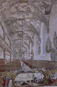 De kerk met beschilderd plafond (circa 1683)