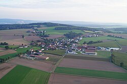 Aerial view of Massenricht and the observation tower