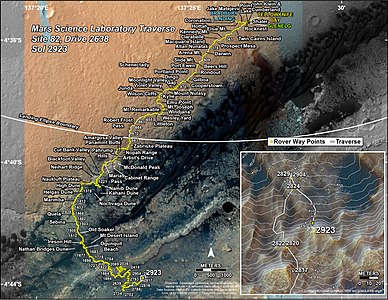 Die Gesamtstrecke bis zum 26. Oktober 2020 (Sol 2923)