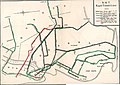 Karte des Streckennetzes der BMT im Jahr 1924. Grün markiert ist die ganze Länge des später als Linie N bezeichneten Linienwegs von Coney Island (rechts) durch Manhattan (unten links) bis Astoria (mittig links).