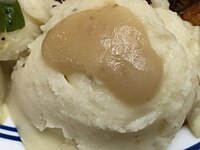 Mashed potatoes and gravy from an American supermarket