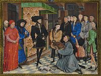Jean Wauquelin presenting his 'Chroniques de Hainaut' to Philip the Good, presentation miniature by Rogier van der Weyden, 1448