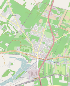 Mapa konturowa Tarczyna, blisko centrum na dole znajduje się punkt z opisem „Kościół świętego Mikołaja w Tarczynie”