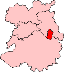 Map showing the location of the Telford constituency in Shropshire under the boundaries created by the 2023 boundary review and first used at the 2024 general election.