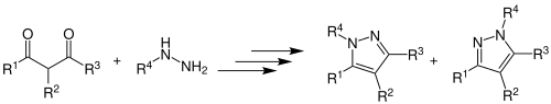 Reaktionsschema der Knorr-Pyrazolsynthese