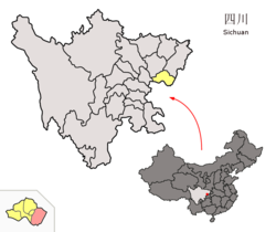 Location of Linshui County (red) in Guang'an City (yellow) and Sichuan