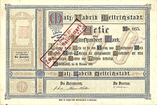 Gründeraktie der Malz-Fabrik Mellrichstadt über 500 Mark, ausgegeben am 30. Dezember 1883, original unterschrieben von Komm.-Rat Dr. Gustav Strupp als Vorsitzender des Aufsichtsrates der Aktiengesellschaft